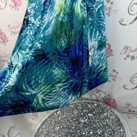 Denver Hayes dress, tropical beach, flowy Blue and Green Patterned Dress - Picture 4 of 12